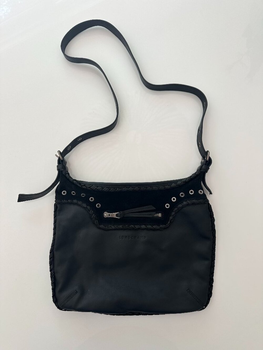 Authentic Kate Moss for Longchamp Black Leather Crossbody Bag
